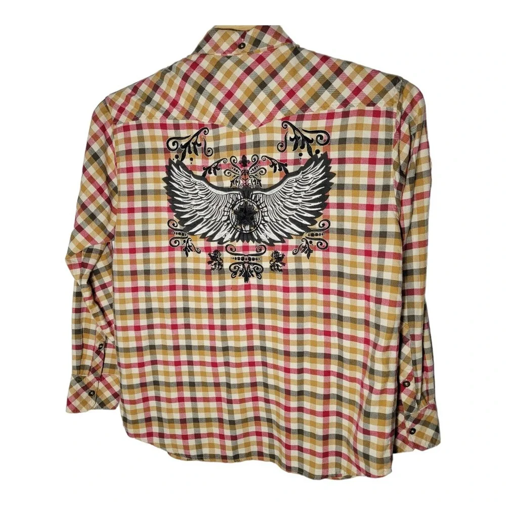 Portal Truckers Road Dogs On Hogs Men's 2XL‎ Flannel Long Sleeve Plaid Shirt